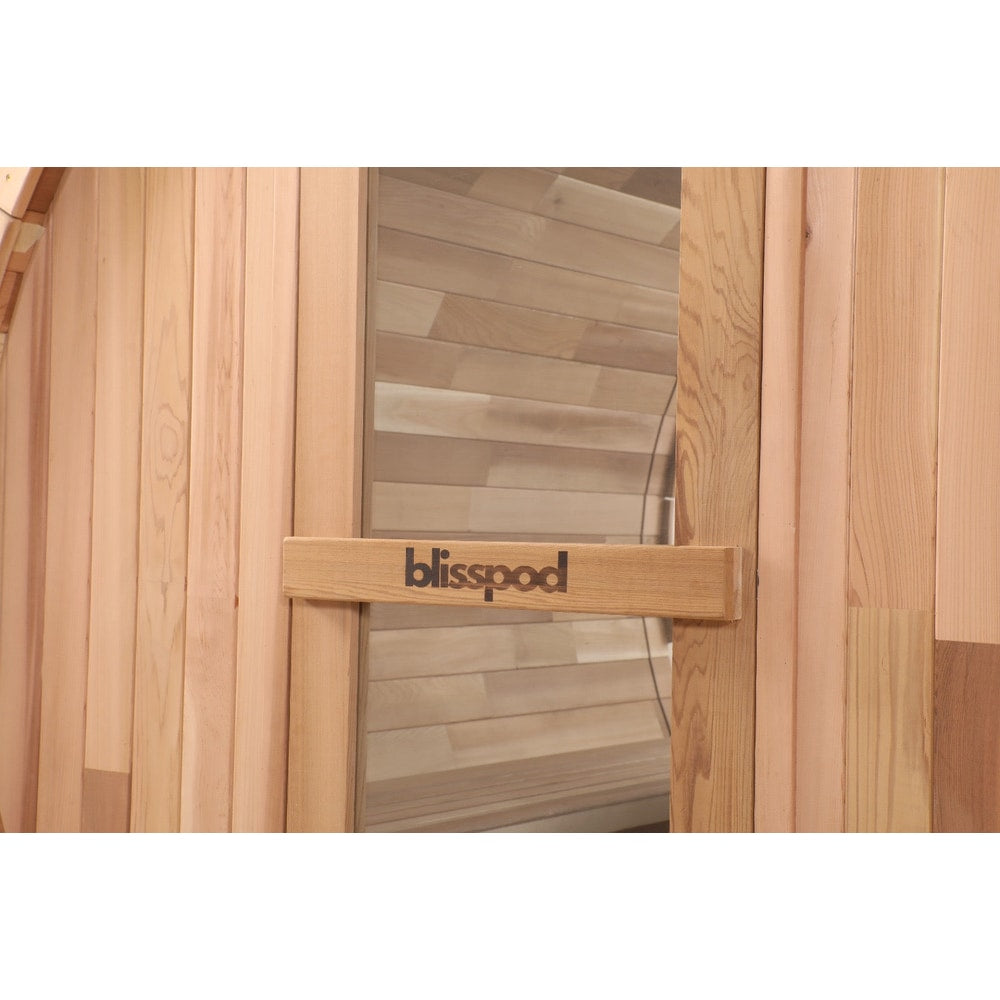 Blisspod, Prague, Canadian Red Cedar Outdoor Steam Barell Sauna, 2-4 / 4-6 persons with Full Glass Back & 2 front Porch seats