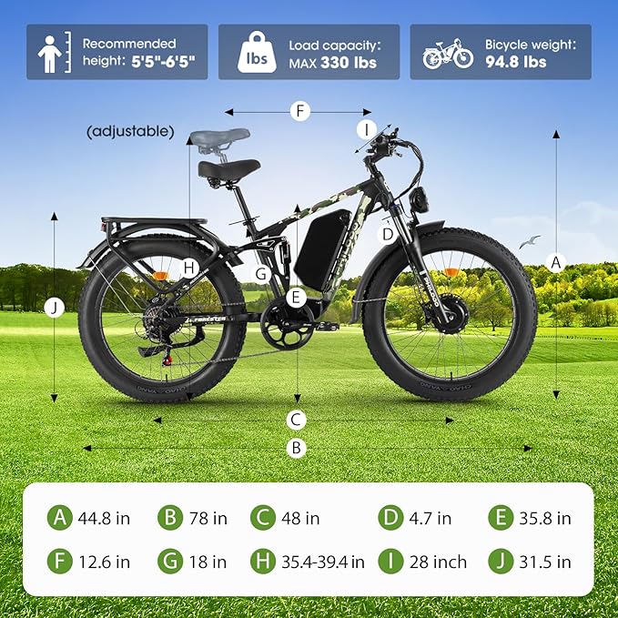 PHILODO Forester Electric Bike, 60V 26Ah Bike Battery for Long Range