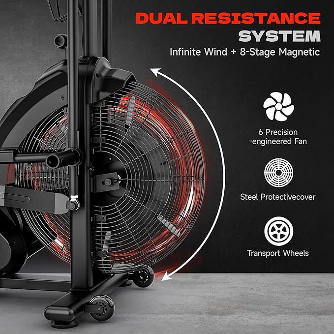 Air Bike, Exercise Bike with Magnetic & Air Resistance Fan Bike