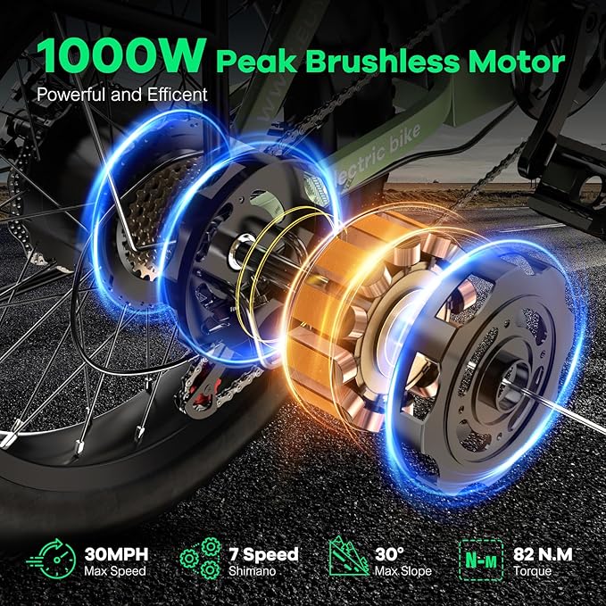 Foldable Electric Bike for Adults, 30+MPH, 48V 20Ah
