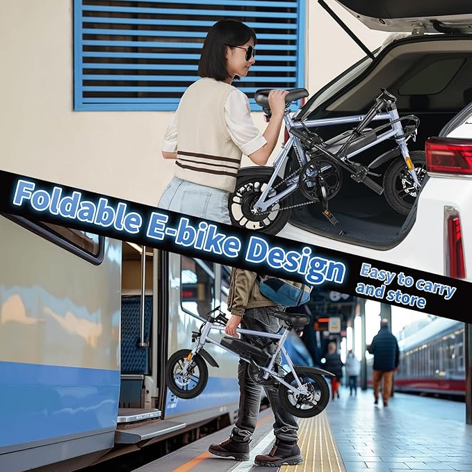 Winado Electric Bike for Adults, 14" Folding Electric Bicycle 450W Motor