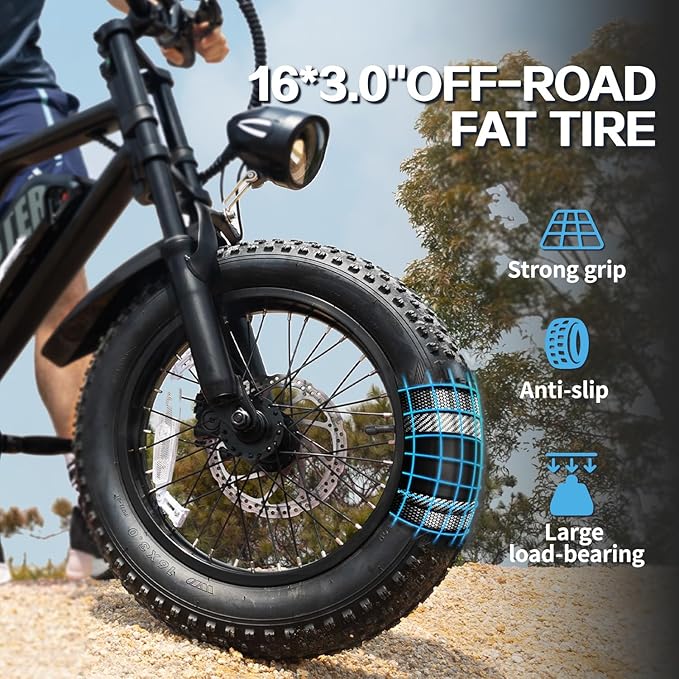 Electric Bike, 16'' Fat Tire eBike for Teens/Adults