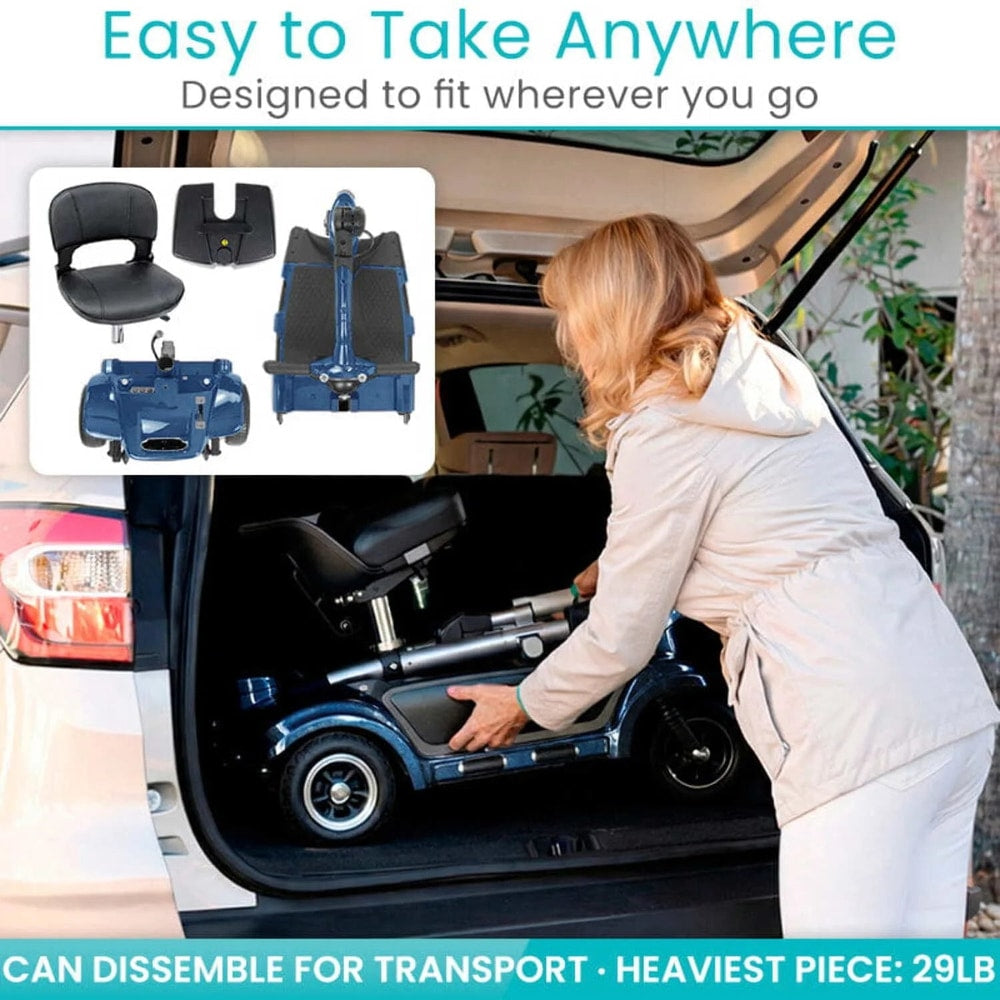 Vive 3-Wheel Mobility Scooter – Lightweight Electric Scooter for Seniors & Adults, Compact Folding Travel Design with Extended Battery, Charger & Basket, Red