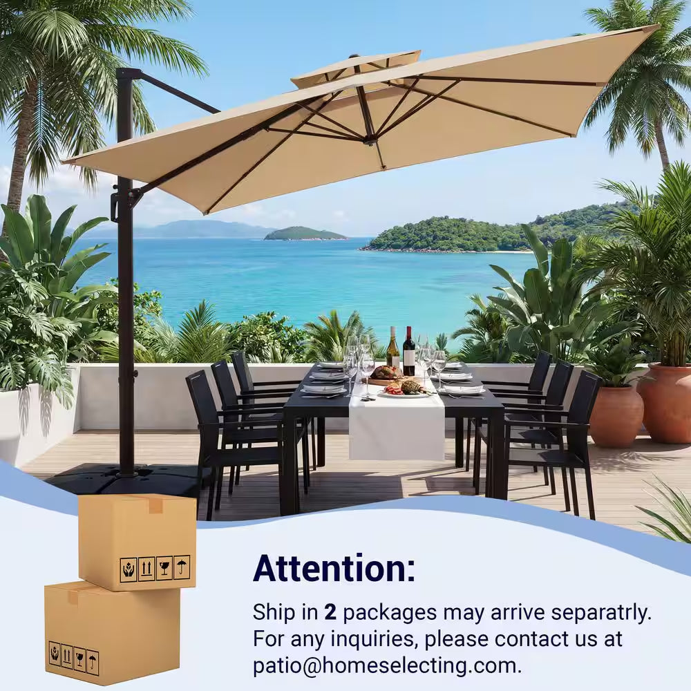10 Ft. X 10 Ft. Sq. Cantilever Patio Umbrella with Weighted Base in Beige