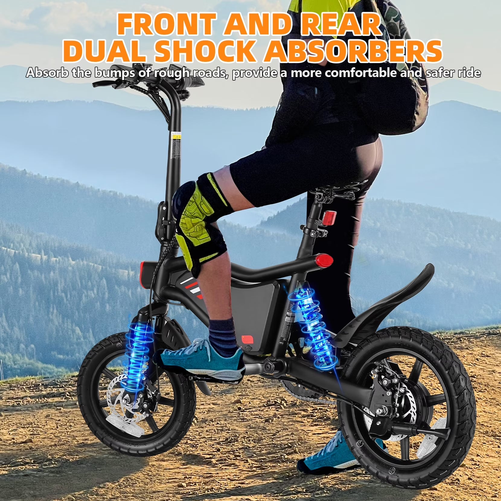 350W Foldable Electric Bike for Adults, 14" Small E-Bike, LCD, Full Suspension, 48V 7.8Ah Electric Cycle for Adult UL 2849