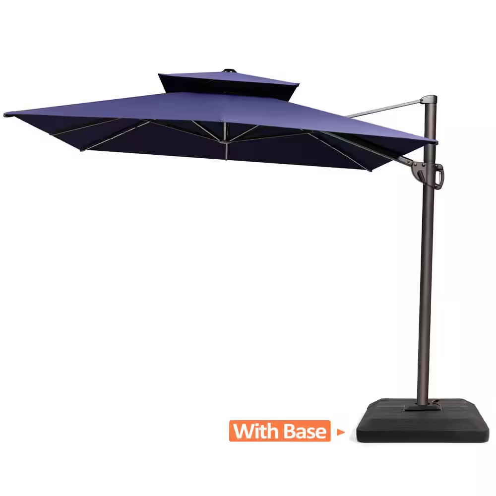 11.5 Ft. X 9 Ft. Aluminum Cantilever Offset 360° Rotation Patio Umbrella in Navy Blue with 350 Lbs. Weighted Base