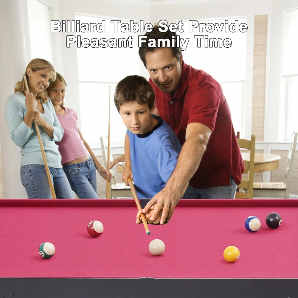 e 48In Pool Billiard Game Table W/2 Cue Sticks, 16 Balls, Triangle, Chalk Foldable Pool Table for Kids Family (Red)