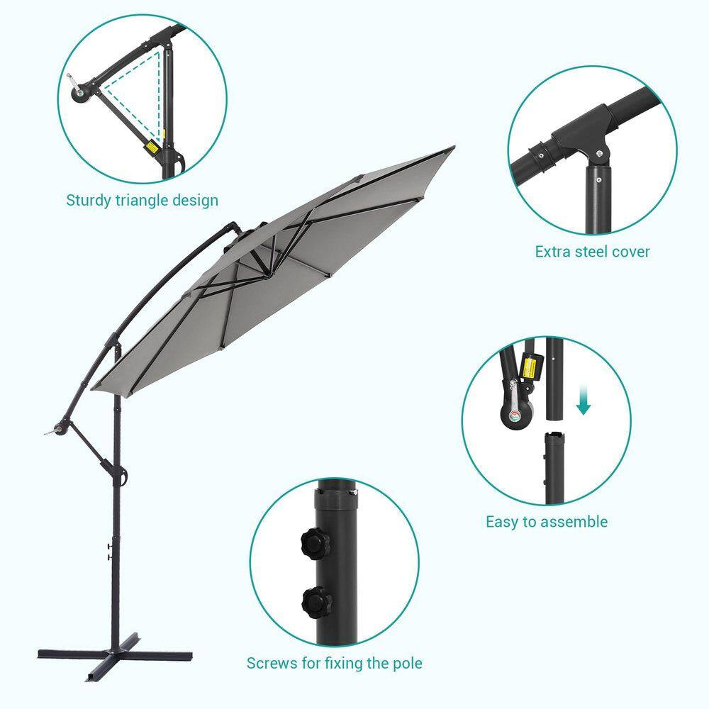 10 Ft. round Outdoor Patio Cantilever Offset Umbrellas in Gray