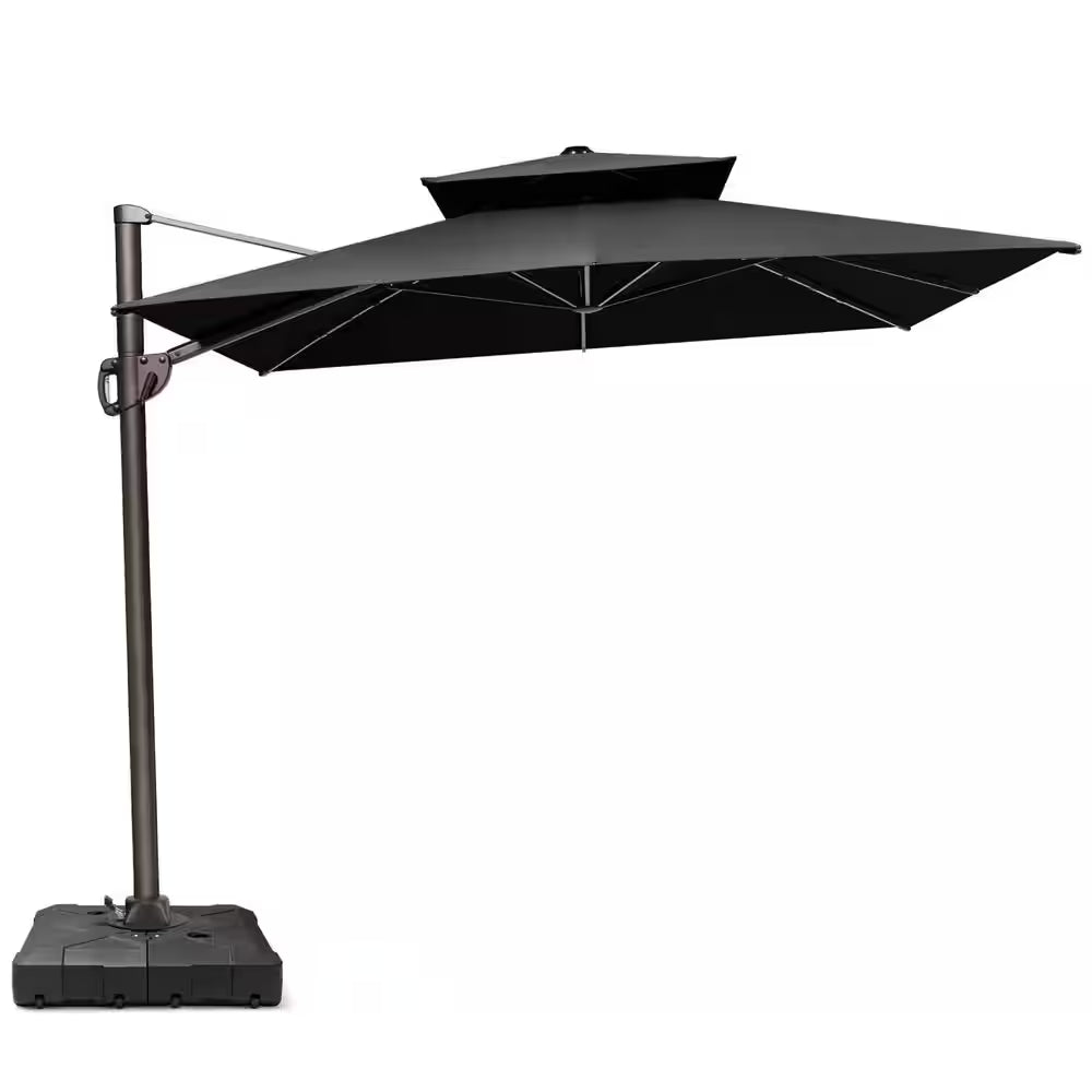 11 Ft. X 9 Ft. Aluminum Patio Cantilever Umbrella in Black Double Top Outdoor Offset Umbrella with 320 Lbs. Wheeled Base