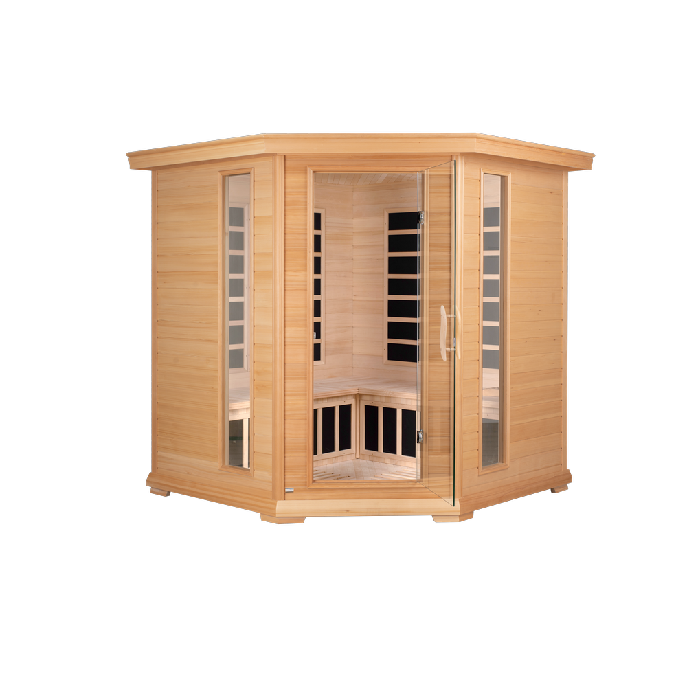 Blisspod, Vienna, Corner Spacious Far Infrared Sauna Canadian Hemlock Ultra Low EMF, 12 Heaters, 4-5 Persons