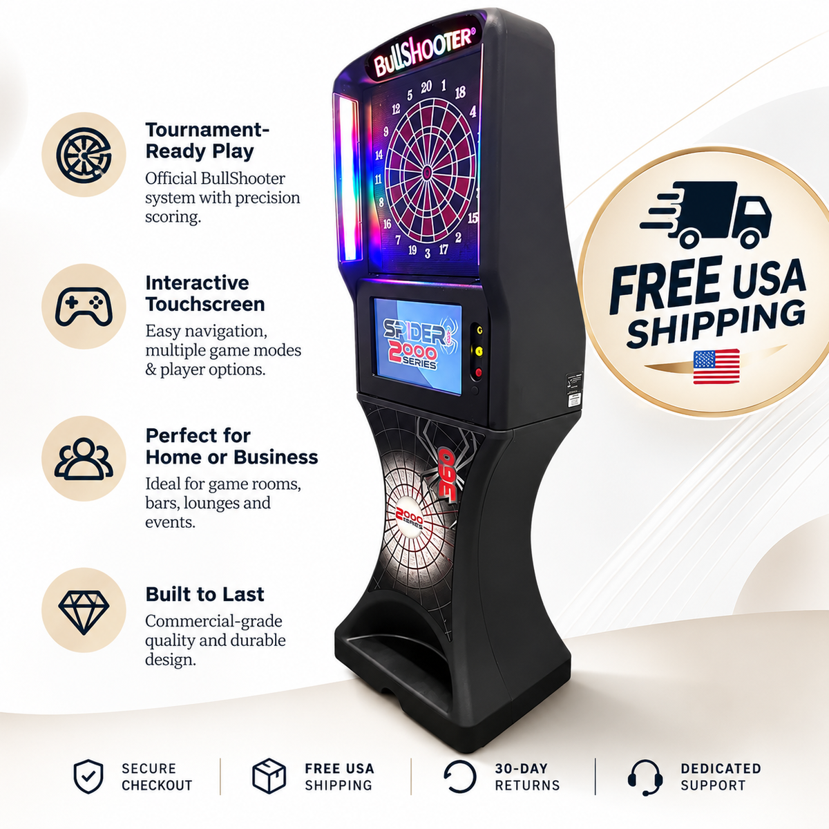 Arachnid Spider 3000 Series Electronic Dartboard Cabinet | Soft-Tip, Electronic Scoring, Made in USA