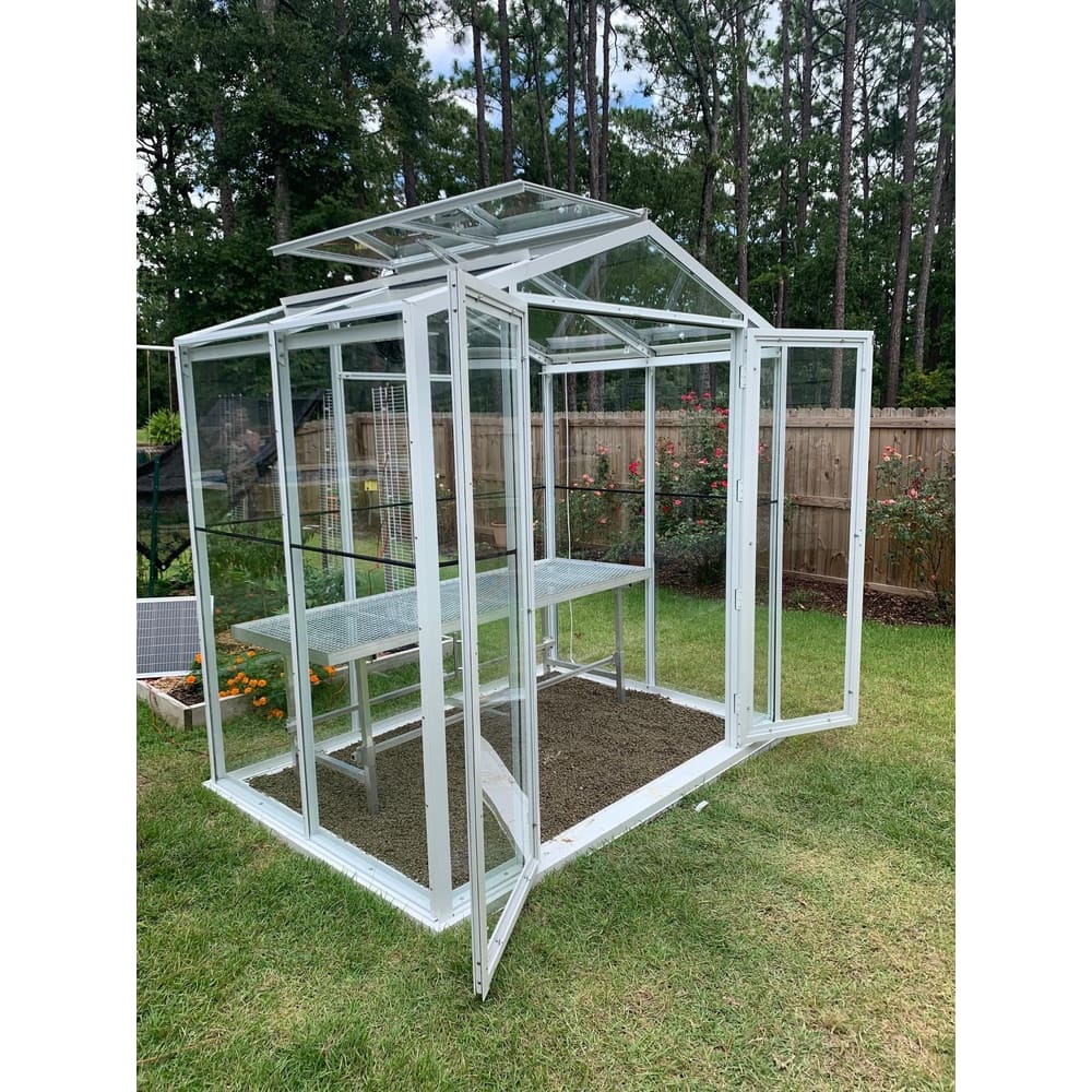 Janco Sago 5 x 8 ft Aluminum Glass Greenhouse Kit | Double Door, 100 mph Wind Rating, Lifetime Warranty
