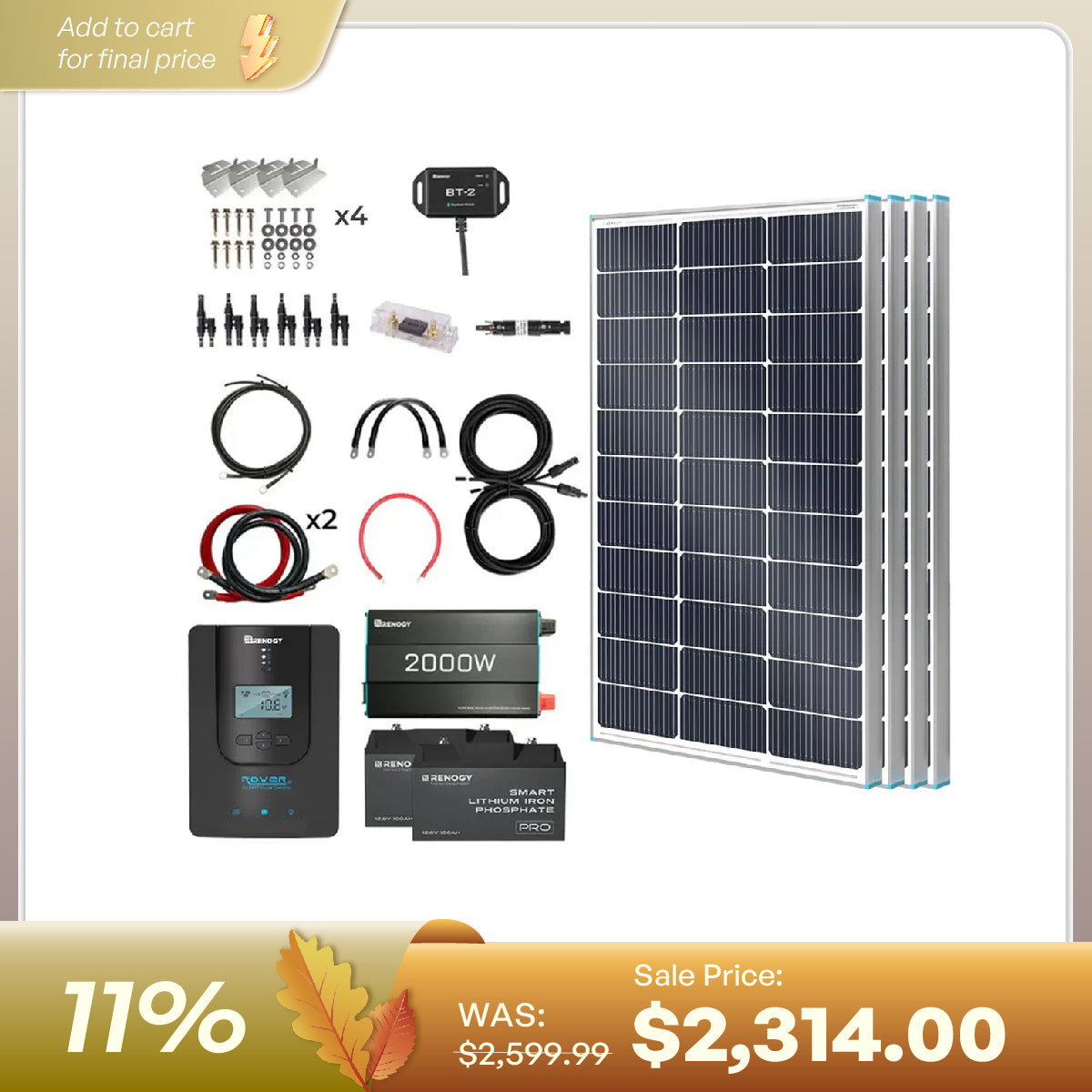 Renogy 400W 12V Complete Solar Kit with 2.4kWh Batteries - view 1