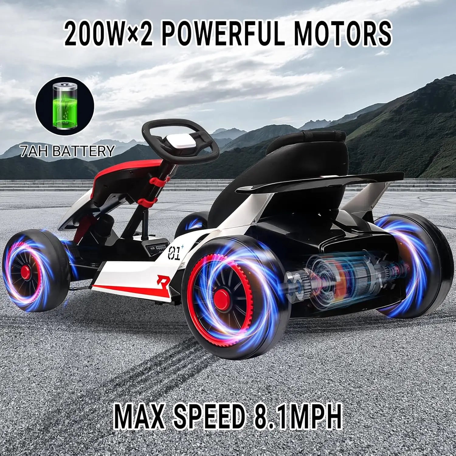 24V Electric Drift Go Kart for Kids with 200W Dual Motor,Music, Horn,8.1MPH High Speed,Ride On Racing Toy for Teens, Boys Girls