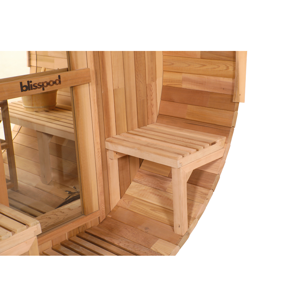 Blisspod, Prague, Canadian Red Cedar Outdoor Steam Barell Sauna, 2-4 / 4-6 persons with Full Glass Back & 2 front Porch seats