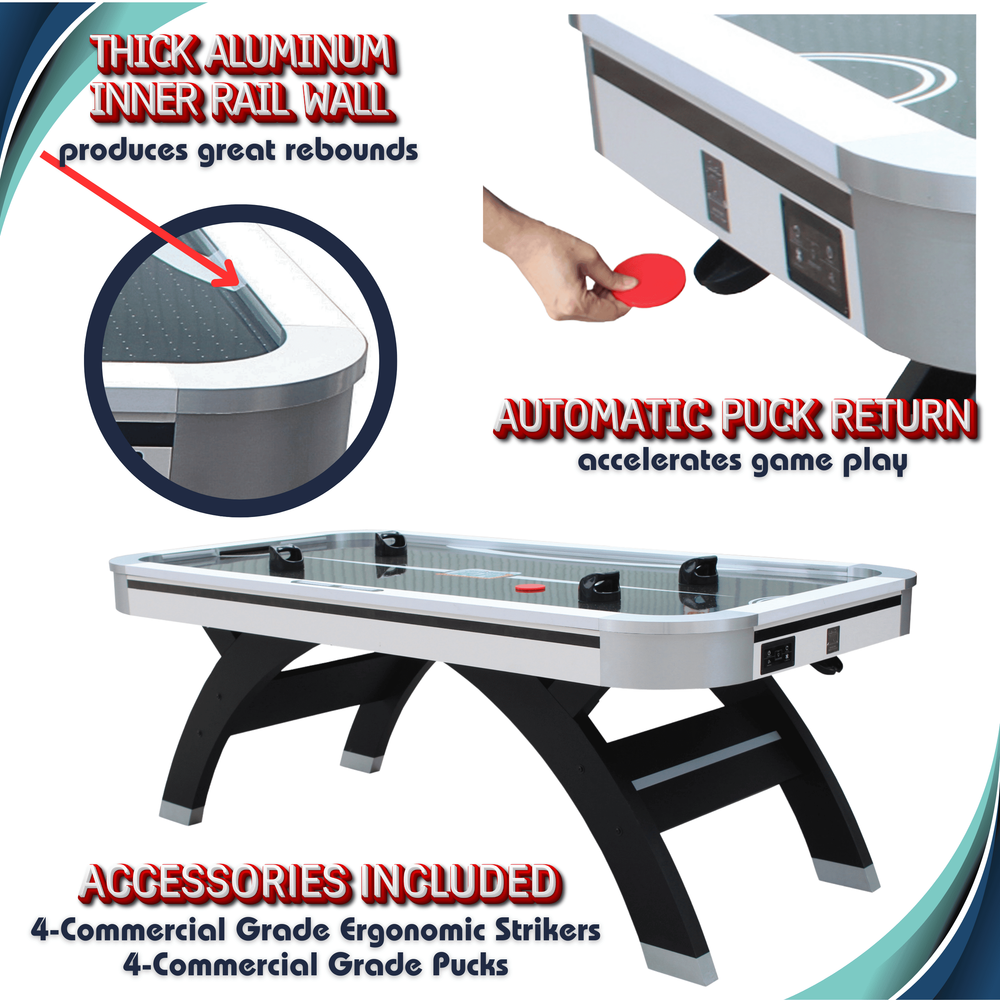 Air Hockey Table 7 Ft Game Table for Adults Light up - Full Size Arcade Air Powered Indoor LED Hockey Table for Game Room W/ Modern Design, Pucks, Paddles - SKU RA1000