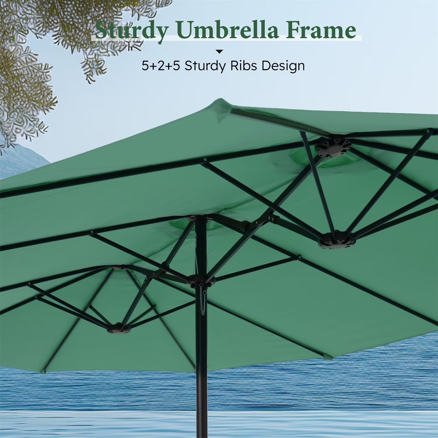 15 Ft Large Patio Umbrella with Base (Included) Double-Sided Rectangular Outdoor Deck Umbrella for outside - Mint Green
