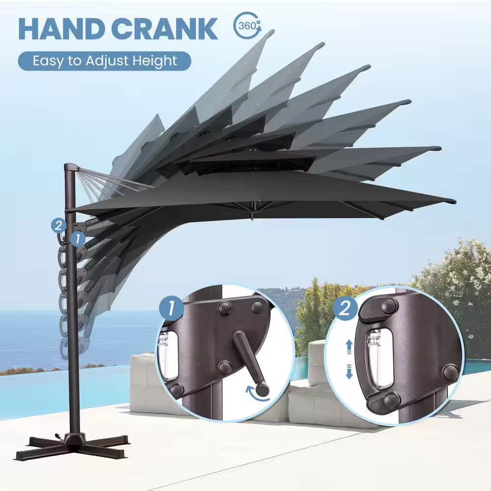 11 Ft. X 9 Ft. Aluminum Patio Cantilever Umbrella in Black Double Top Outdoor Offset Umbrella with 320 Lbs. Wheeled Base