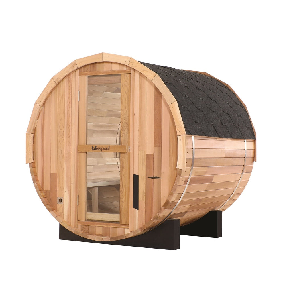 Blisspod | Prague | Canadian Red Cedar Outdoor Steam Barell Sauna | Full Glass Back