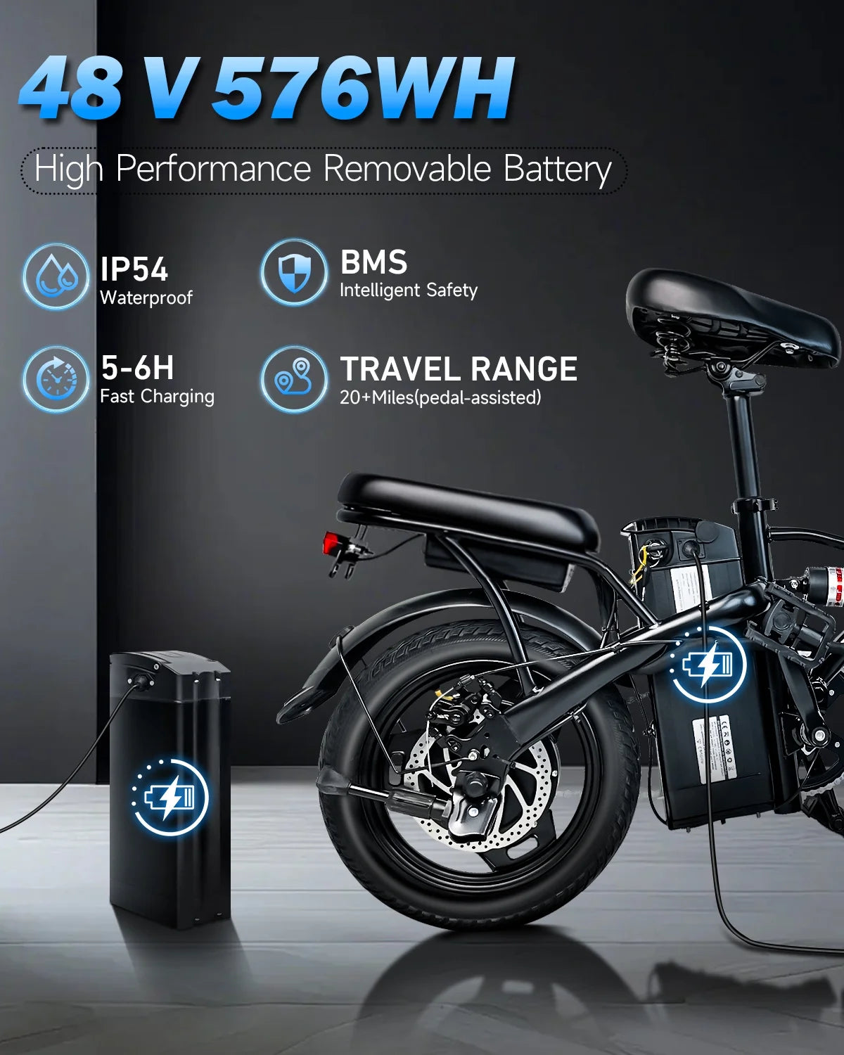 Electric Bike for Adults, Ebike, Electric Bicycle with 48V 12AH Remove Battery,14" Folding Ebike, 21MPH,20+ Miles(Max),500W High Motor,Multi-Shock Absorption,Commuting Mini E Bikes,Ul2849
