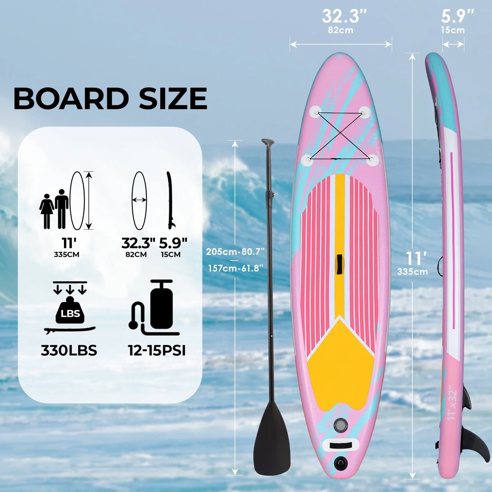 11' Inflatable Stand up Paddle Board 6" Thick with Premium SUP Paddle Board Accessories for All Skill Levels , Pink