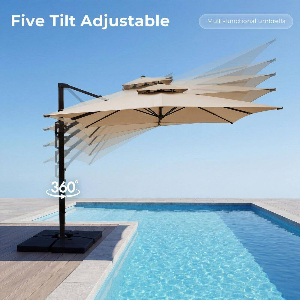 10 Ft. X 10 Ft. Sq. Cantilever Patio Umbrella with Weighted Base in Beige