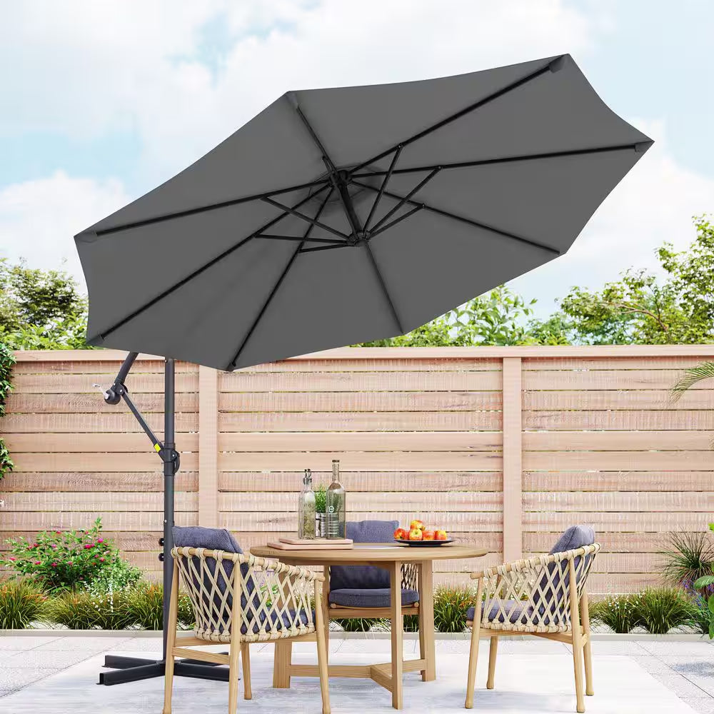 10 Ft. round Outdoor Patio Cantilever Offset Umbrellas in Gray