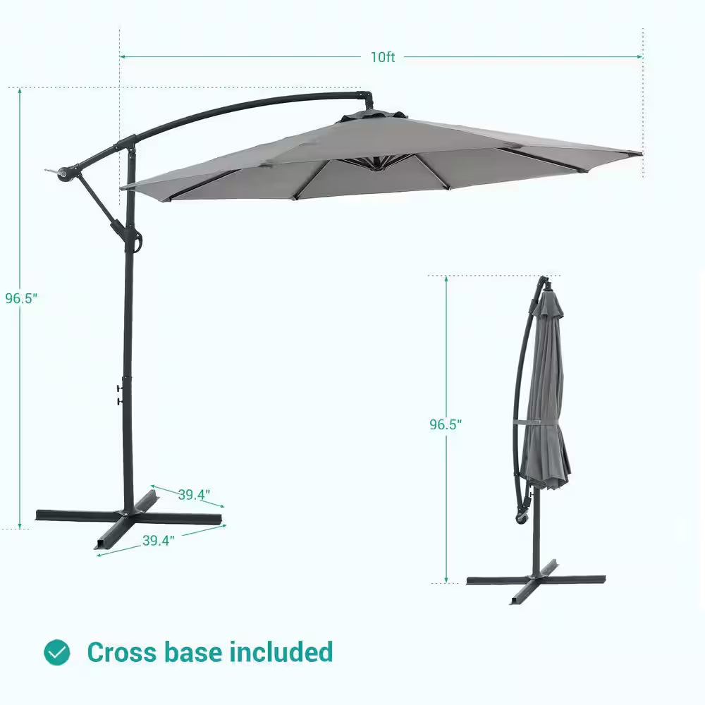 10 Ft. round Outdoor Patio Cantilever Offset Umbrellas in Gray