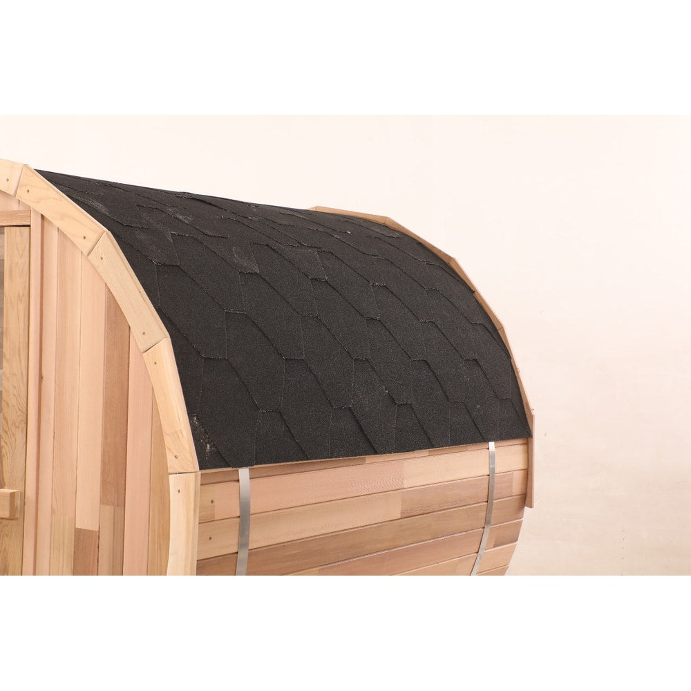 Blisspod, Prague, Canadian Red Cedar Outdoor Steam Barell Sauna, 2-4 / 4-6 persons with Full Glass Back & 2 front Porch seats