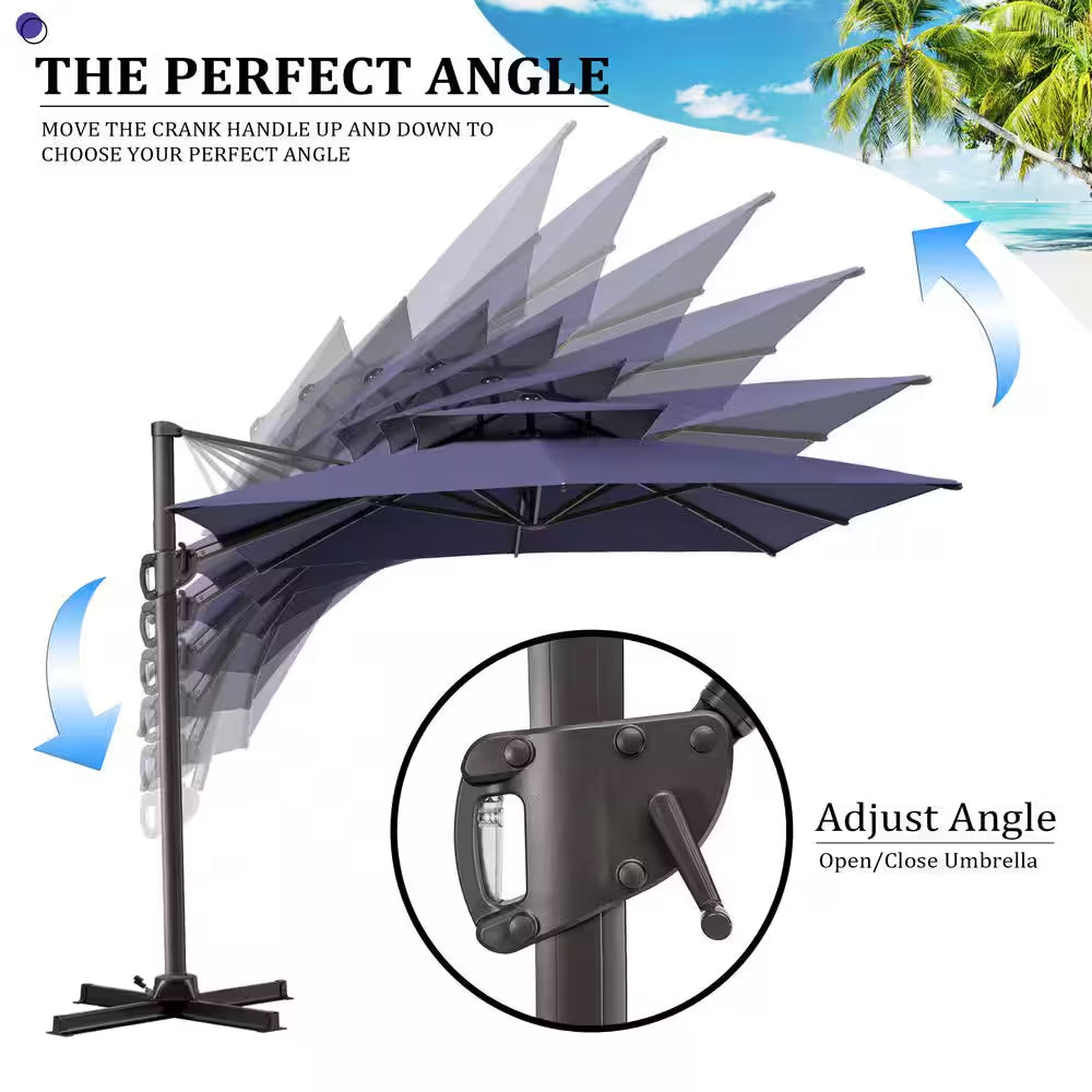 11.5 Ft. X 9 Ft. Aluminum Cantilever Offset 360° Rotation Patio Umbrella in Navy Blue with 350 Lbs. Weighted Base