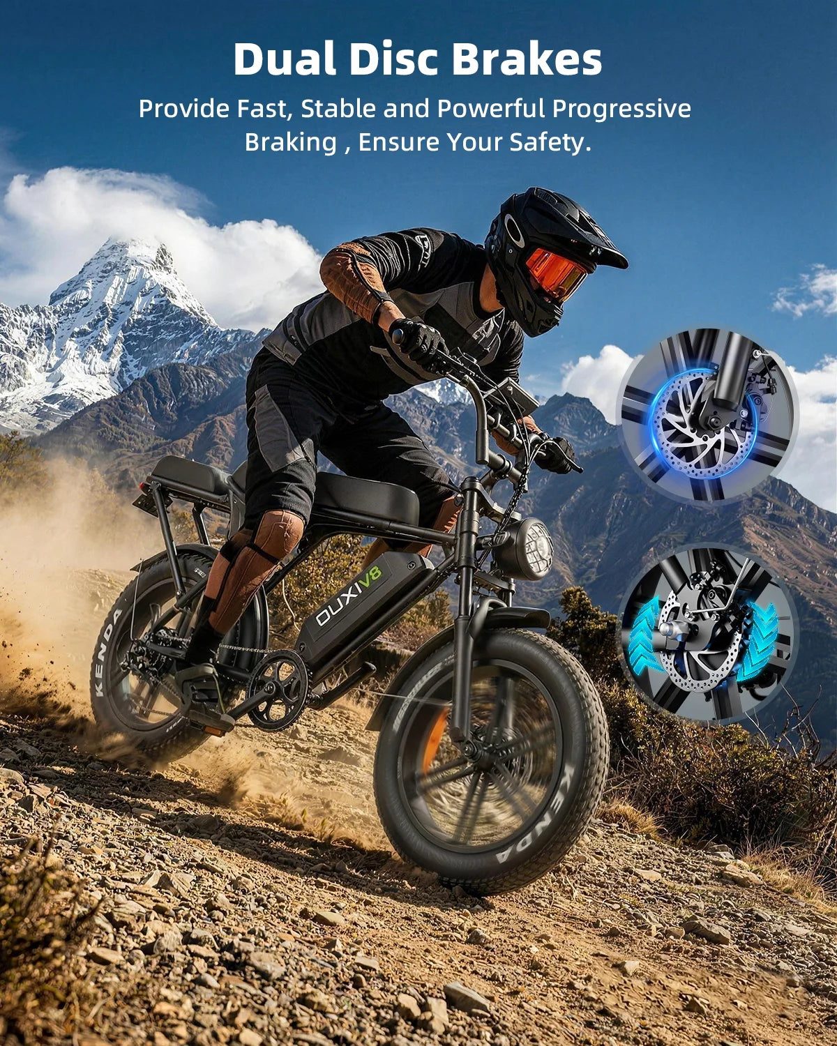 V8 Electric Bike for Adults, 20" Fat Tire Electric Mountain Bike Peak 750W, 48V 15Ah Battery, UL2849