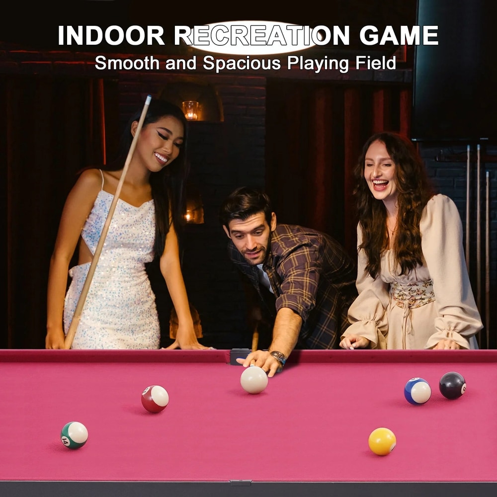 e 48In Pool Billiard Game Table W/2 Cue Sticks, 16 Balls, Triangle, Chalk Foldable Pool Table for Kids Family (Red)