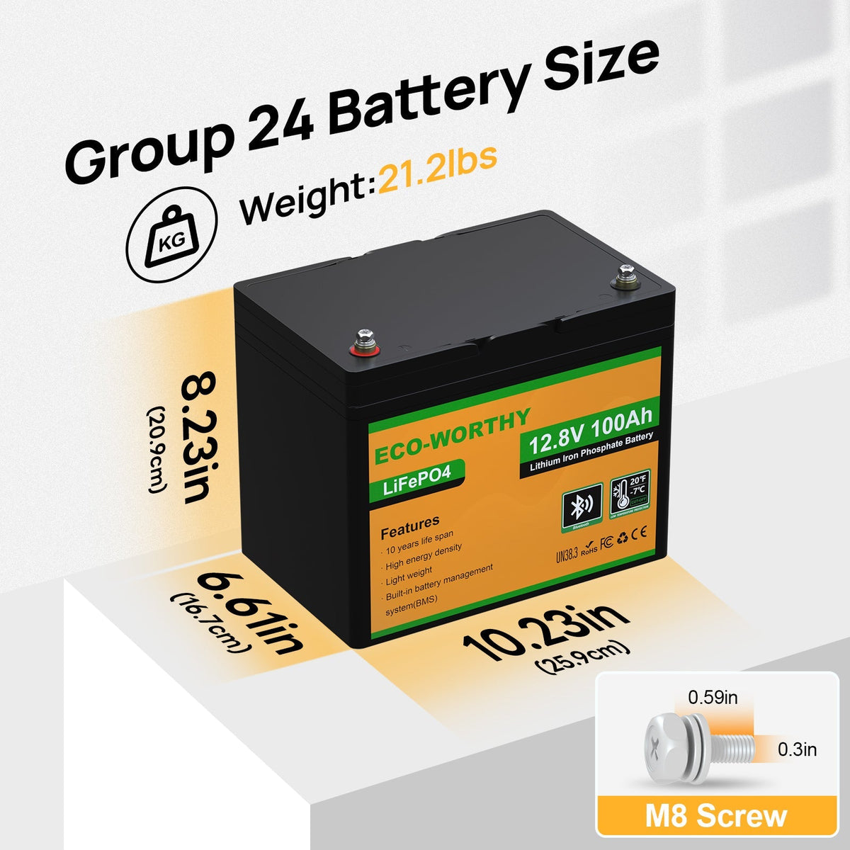 ECO-WORTHY 12V 100Ah LiFePO4 Battery with Bluetooth - view 11
