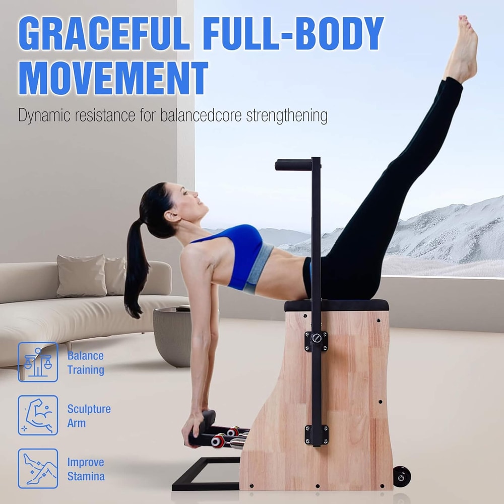 Core Pilates Multifunctional Solid Wood Pilates Reformer Chair With Adjustable Springs And Split Pedals (SAK27581)