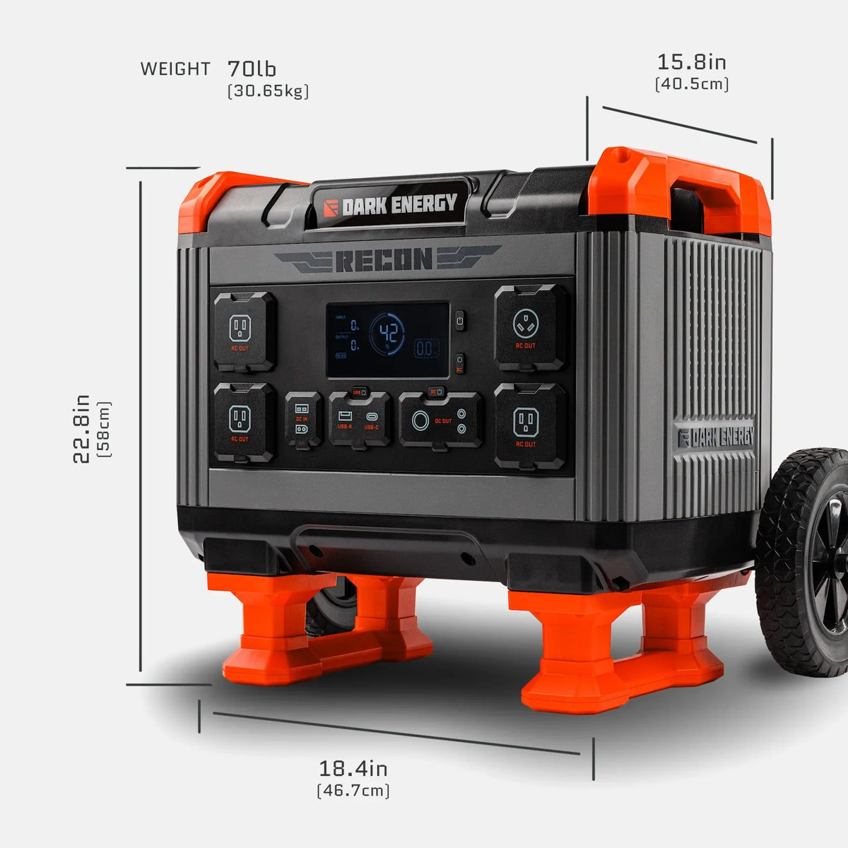 Dark Energy Recon 2000 Portable Power Station | 2016Wh, 2400W Pure Sine Inverter, Rugged Wheeled Case