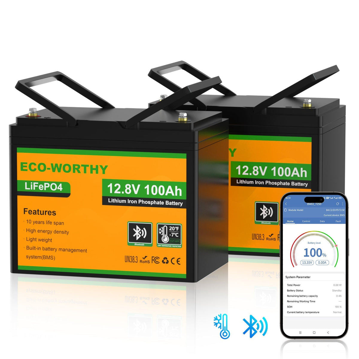 ECO-WORTHY 12V 100Ah LiFePO4 Battery with Bluetooth - view 13