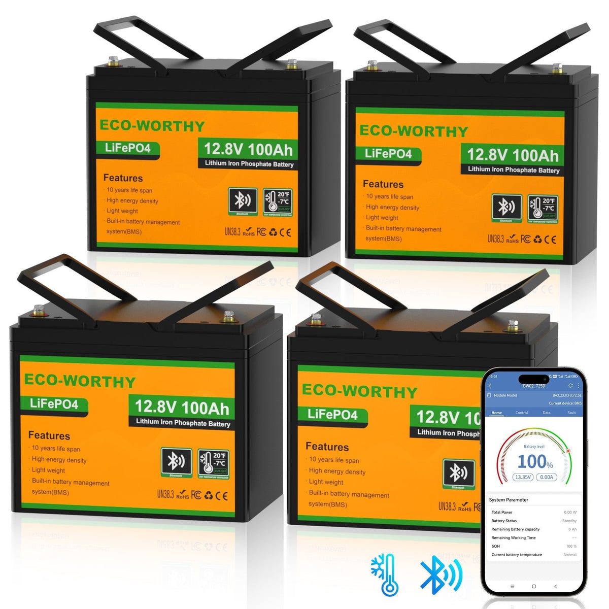 ECO-WORTHY 12V 100Ah LiFePO4 Battery with Bluetooth - view 14